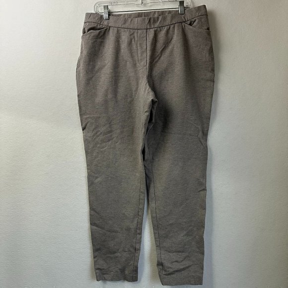 j. jill Ponte Knit Pull-On Pant Woman Large SLIM LEG Grey Tweed-like Faux Zipper - Picture 1 of 7